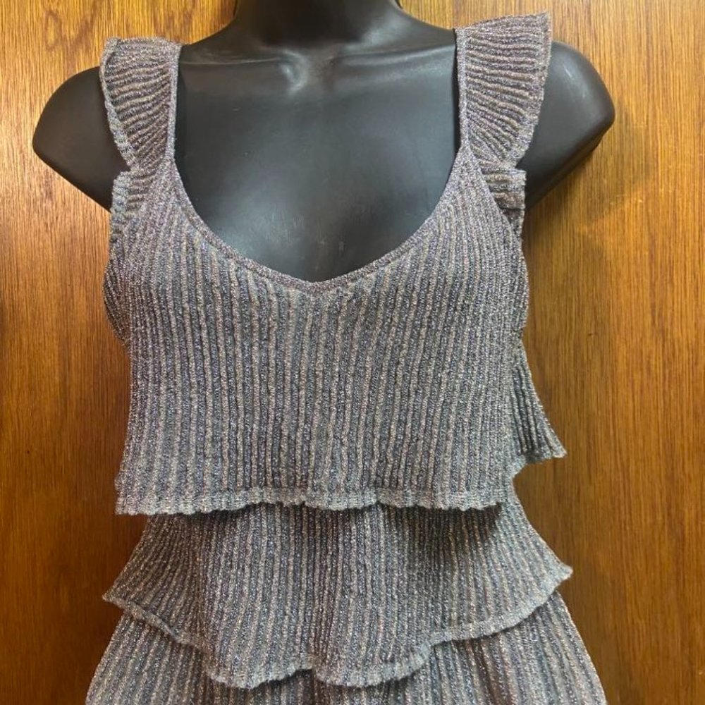 Armani Exchange AE Women's Silver Metallic Gray Ruffle Sleeveless Sweater XS NWT